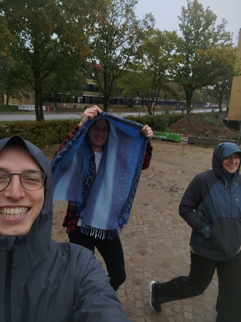 Andrea, Andrej, and Sonata at DTU in the rain